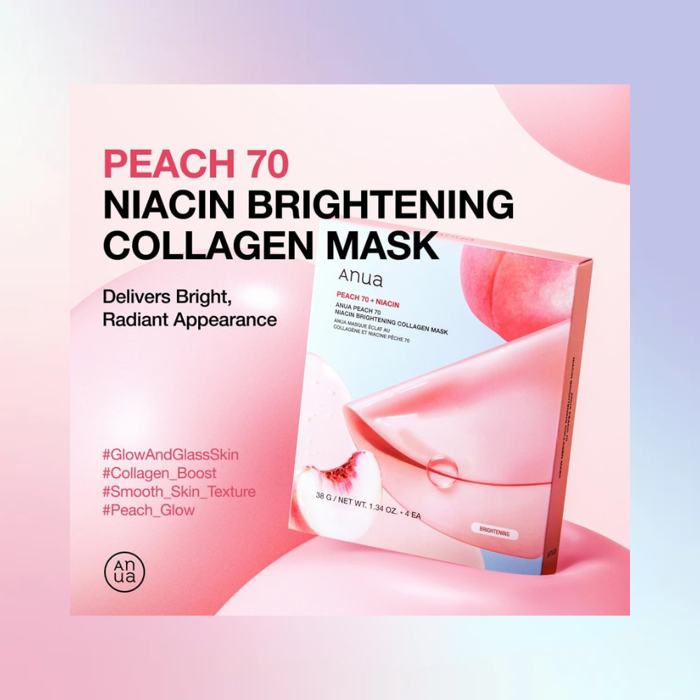ANUA Peach 70 Niacin Brightening Collagen Mask 38g (4ea) – Wholesale (32 pcs/carton)