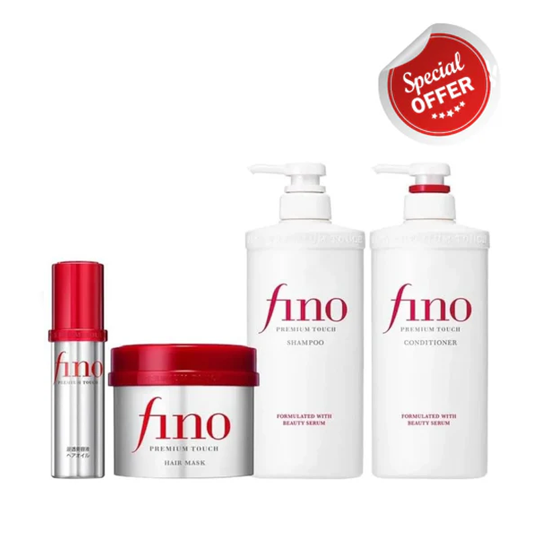 Fino Premium Touch Moist Shampoo 550 ml & Conditioner 550 ml & treatment mask 230 gm & Hair oil 70